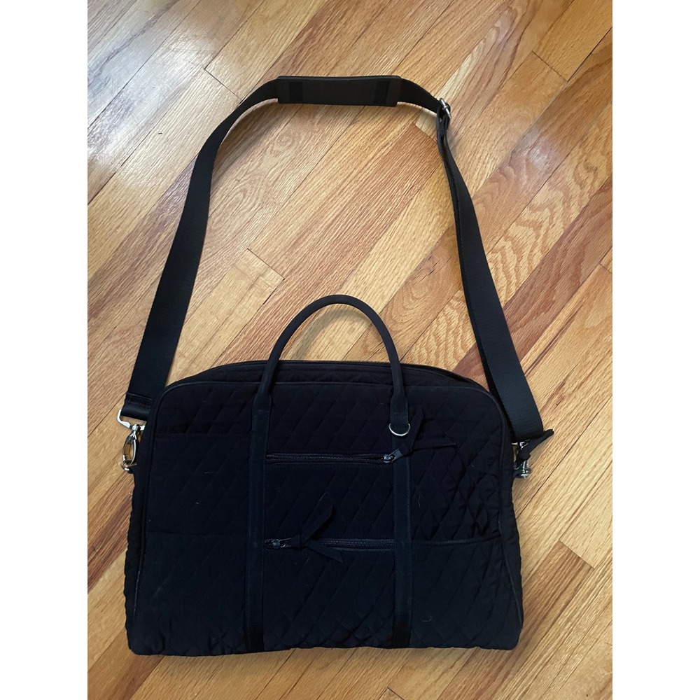 Vera Bradley Black Quilted Laptop Bag Work Travel Carry On Shoulder Bag 11 X 15‎